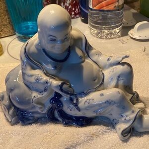 Vintage Blue and White porcelain Buddha Figurine